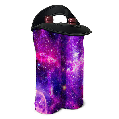 Purple Bursting Galaxy Space Print Double Neoprene Wine Tote