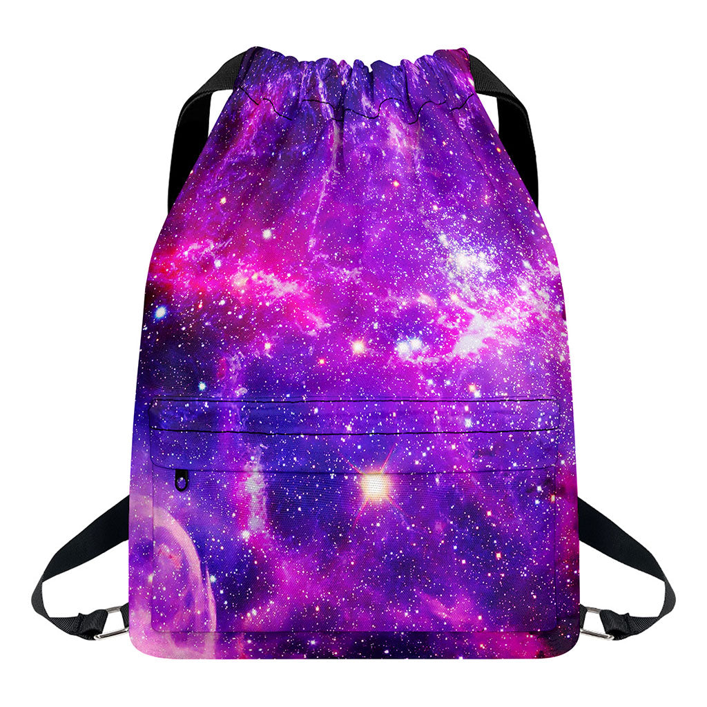 Purple Bursting Galaxy Space Print Drawstring Backpack