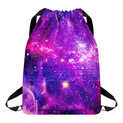 Purple Bursting Galaxy Space Print Drawstring Backpack