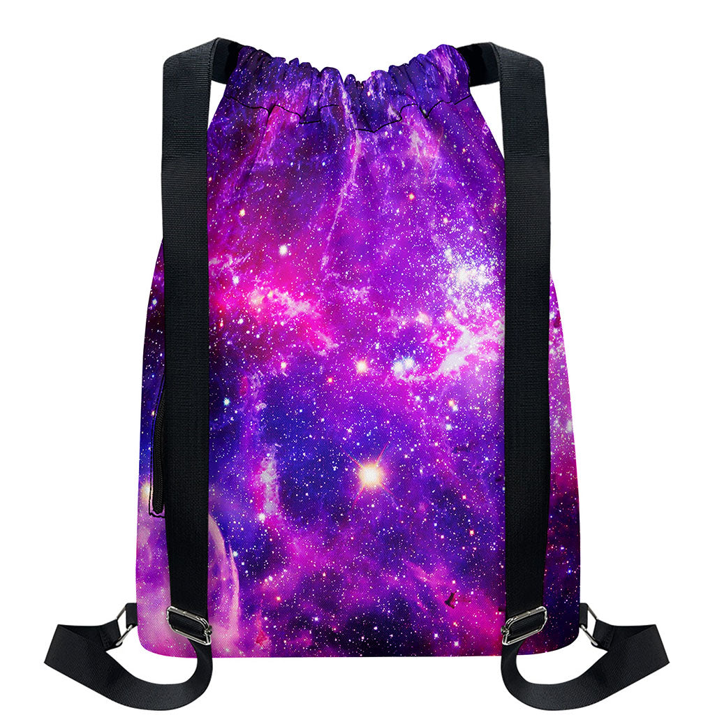 Purple Bursting Galaxy Space Print Drawstring Backpack