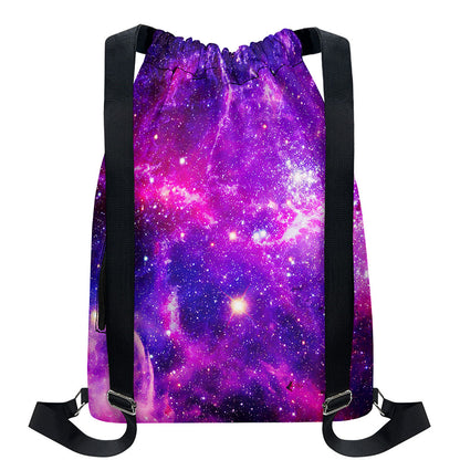 Purple Bursting Galaxy Space Print Drawstring Backpack