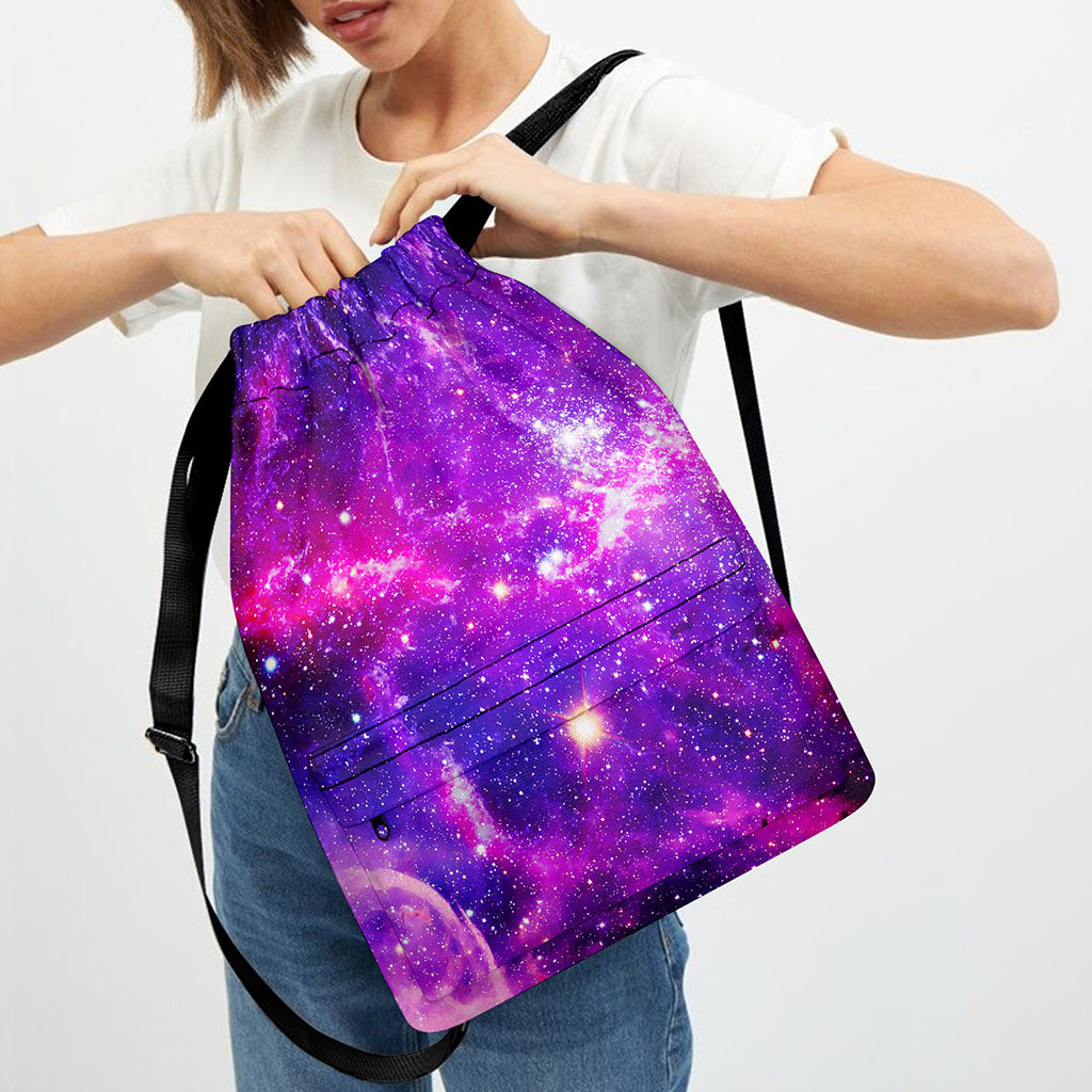 Purple Bursting Galaxy Space Print Drawstring Backpack