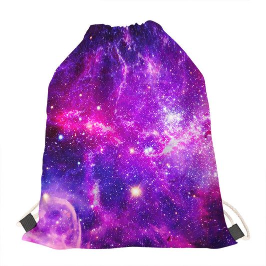 Purple Bursting Galaxy Space Print Drawstring Bag