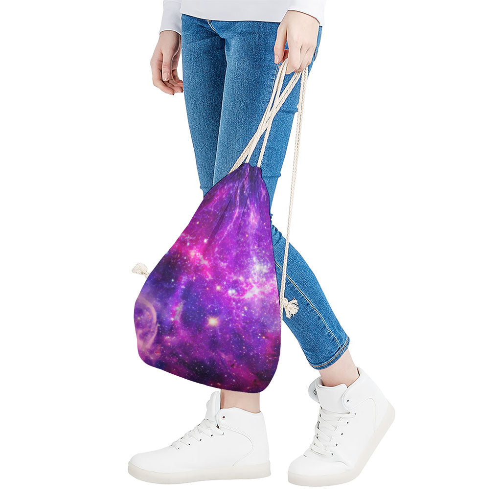 Purple Bursting Galaxy Space Print Drawstring Bag