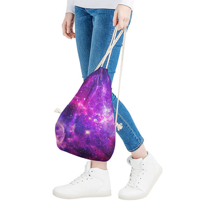 Purple Bursting Galaxy Space Print Drawstring Bag