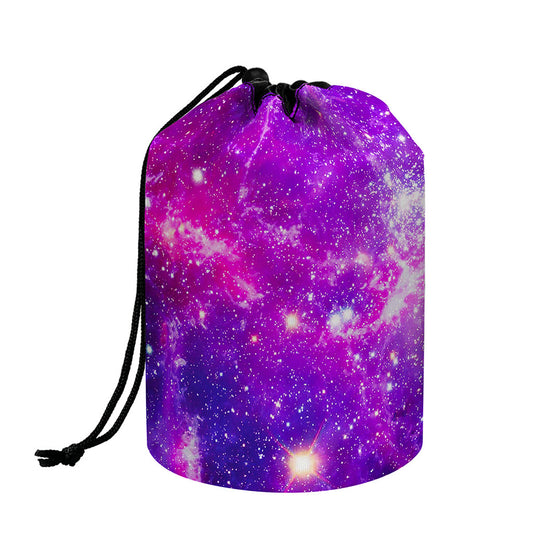 Purple Bursting Galaxy Space Print Drawstring Makeup Bag