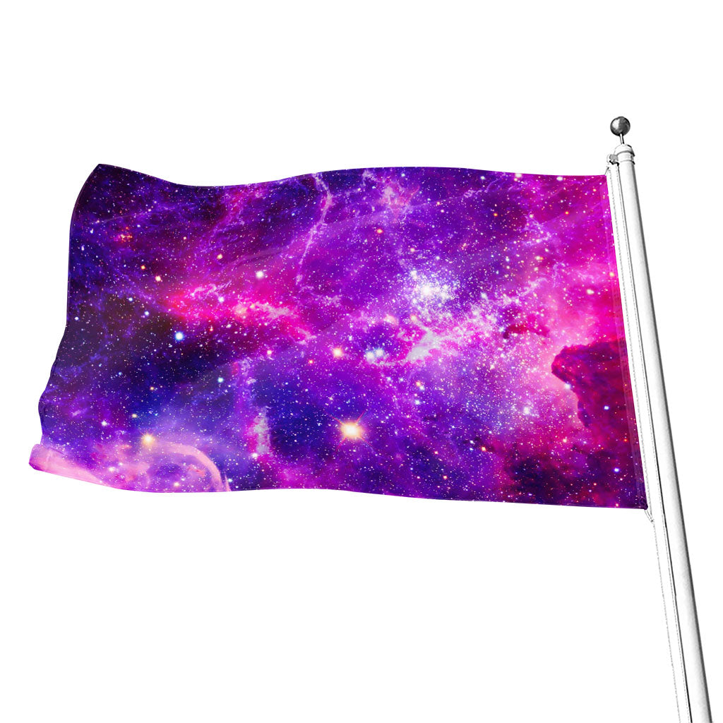 Purple Bursting Galaxy Space Print Flag