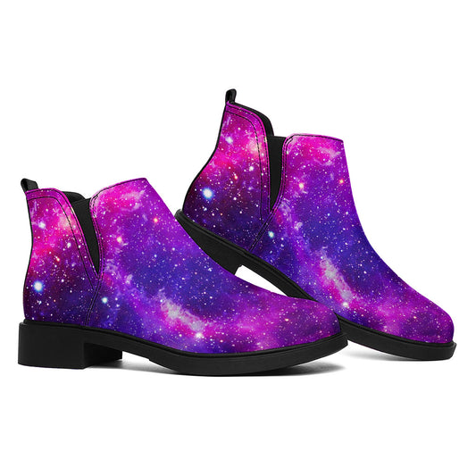 Purple Bursting Galaxy Space Print Flat Ankle Boots