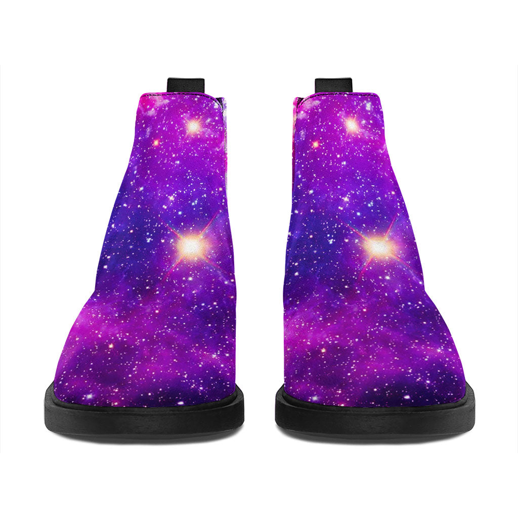 Purple Bursting Galaxy Space Print Flat Ankle Boots