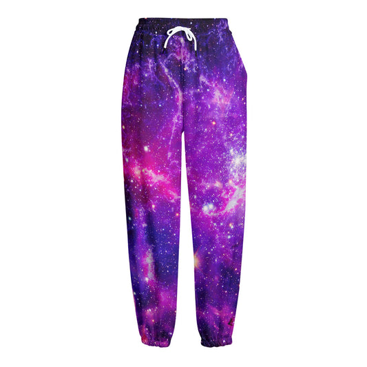 Purple Bursting Galaxy Space Print Fleece Lined Knit Pants