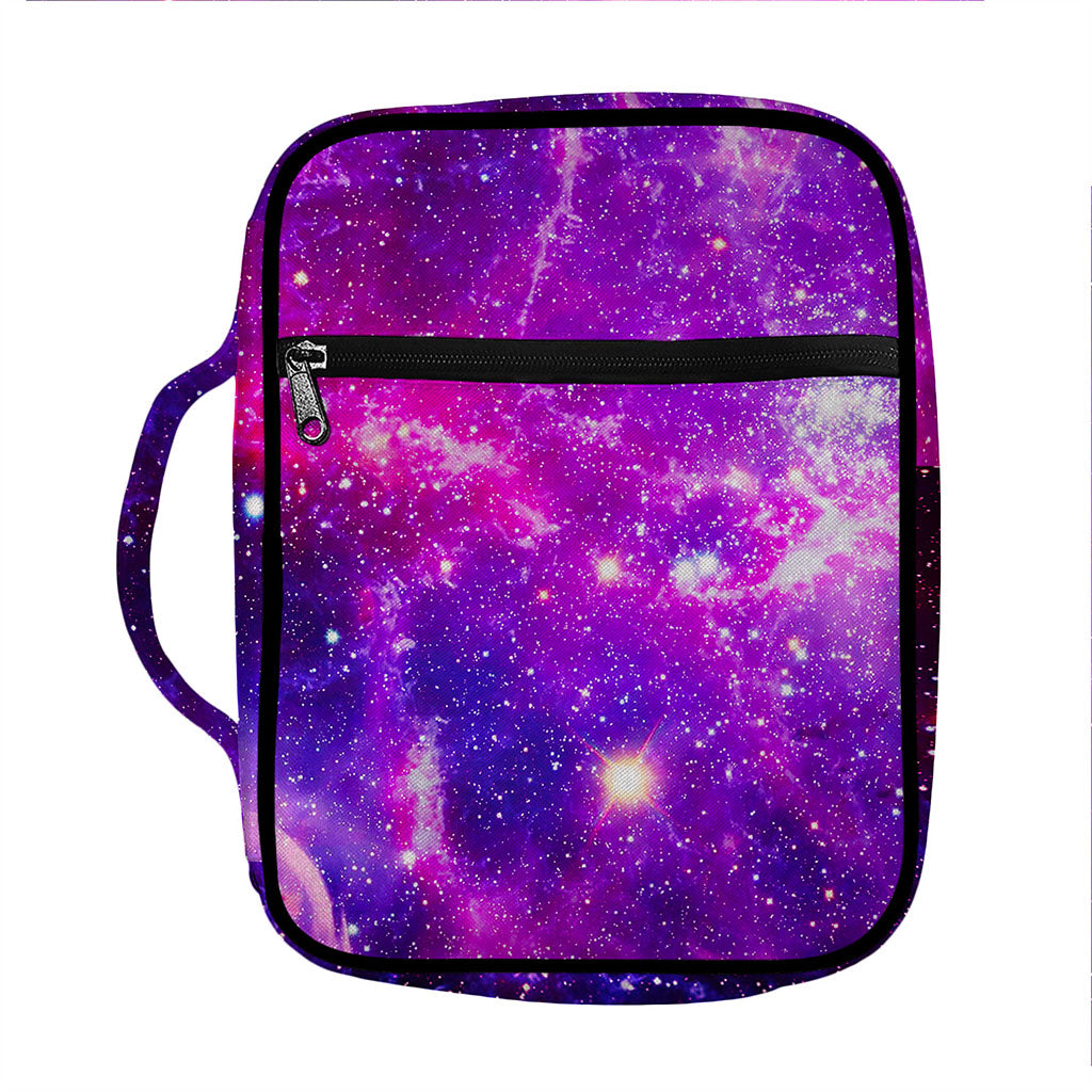 Purple Bursting Galaxy Space Print Front Pocket Bible Bag