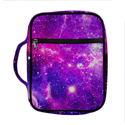 Purple Bursting Galaxy Space Print Front Pocket Bible Bag