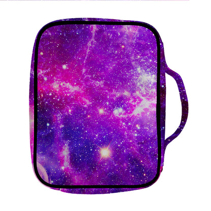 Purple Bursting Galaxy Space Print Front Pocket Bible Bag