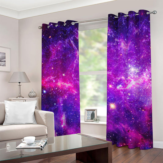Purple Bursting Galaxy Space Print Grommet Curtains