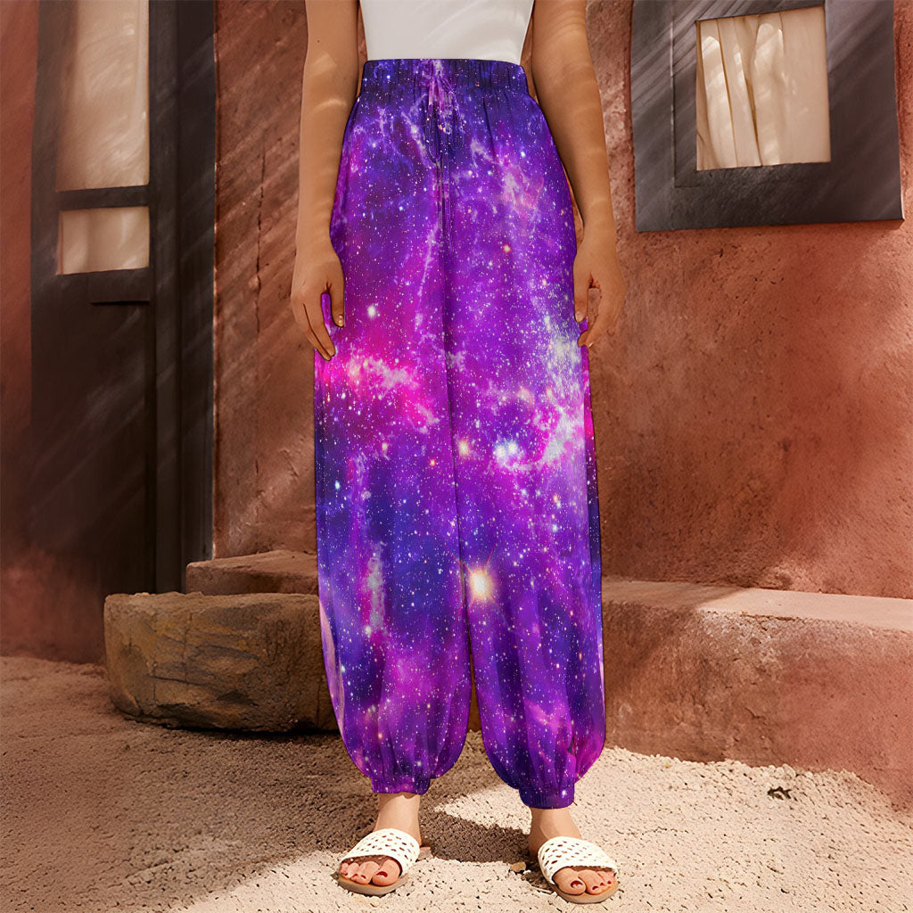 Purple Bursting Galaxy Space Print Harem Pants