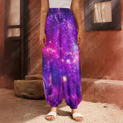 Purple Bursting Galaxy Space Print Harem Pants