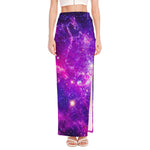 Purple Bursting Galaxy Space Print High Slit Maxi Skirt