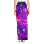Purple Bursting Galaxy Space Print High Slit Maxi Skirt