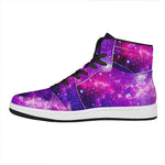 Purple Bursting Galaxy Space Print High Top Leather Sneakers