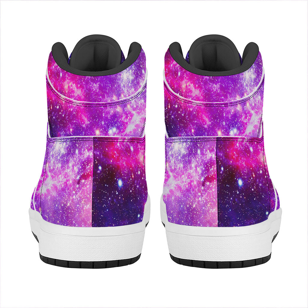 Purple Bursting Galaxy Space Print High Top Leather Sneakers
