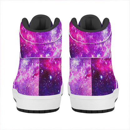 Purple Bursting Galaxy Space Print High Top Leather Sneakers