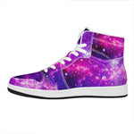 Purple Bursting Galaxy Space Print High Top Leather Sneakers
