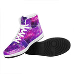 Purple Bursting Galaxy Space Print High Top Leather Sneakers