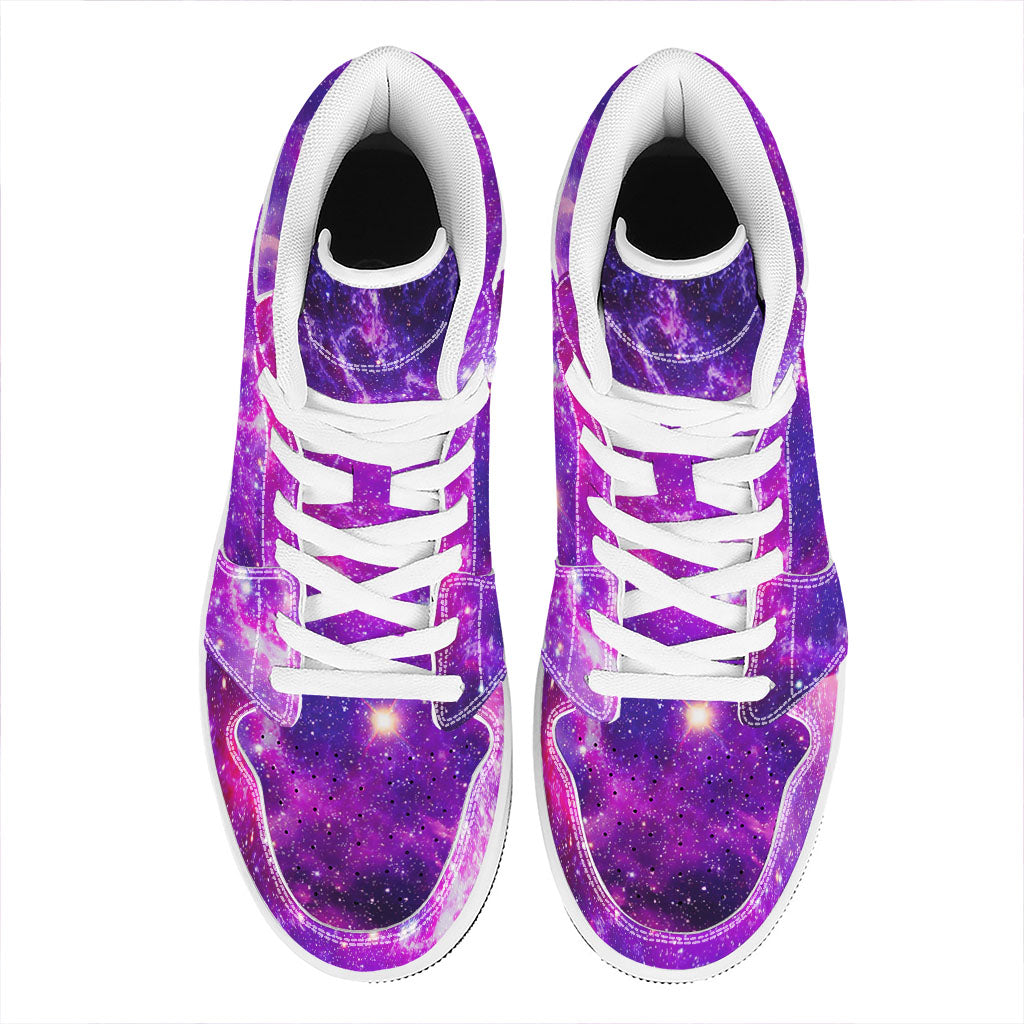 Purple Bursting Galaxy Space Print High Top Leather Sneakers