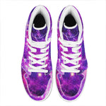 Purple Bursting Galaxy Space Print High Top Leather Sneakers