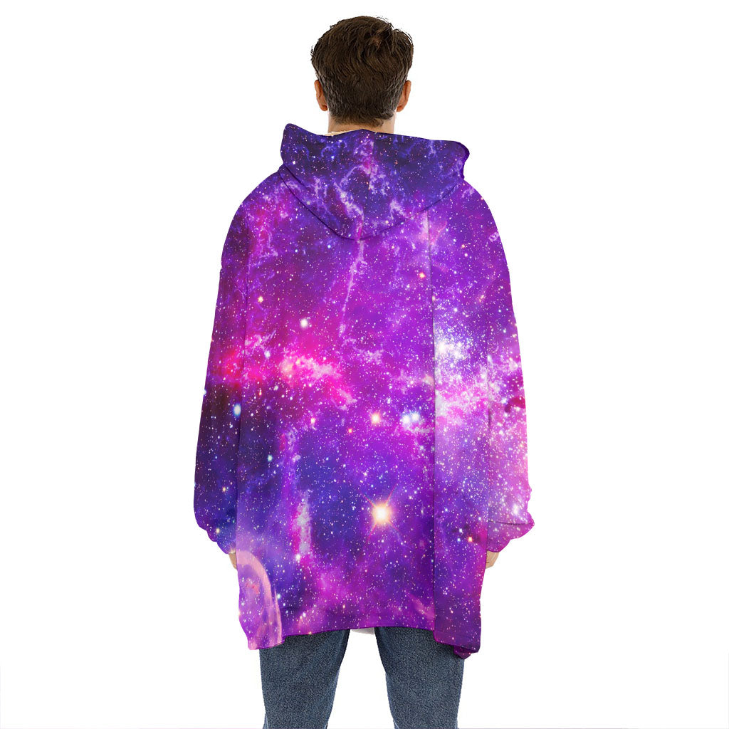 Purple Bursting Galaxy Space Print Hoodie Blanket