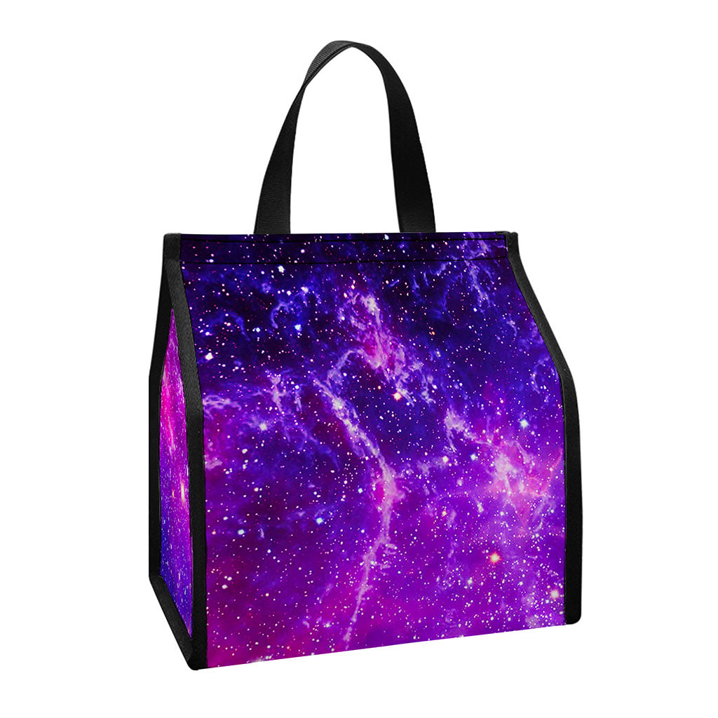Purple Bursting Galaxy Space Print Insulated Lunch Tote