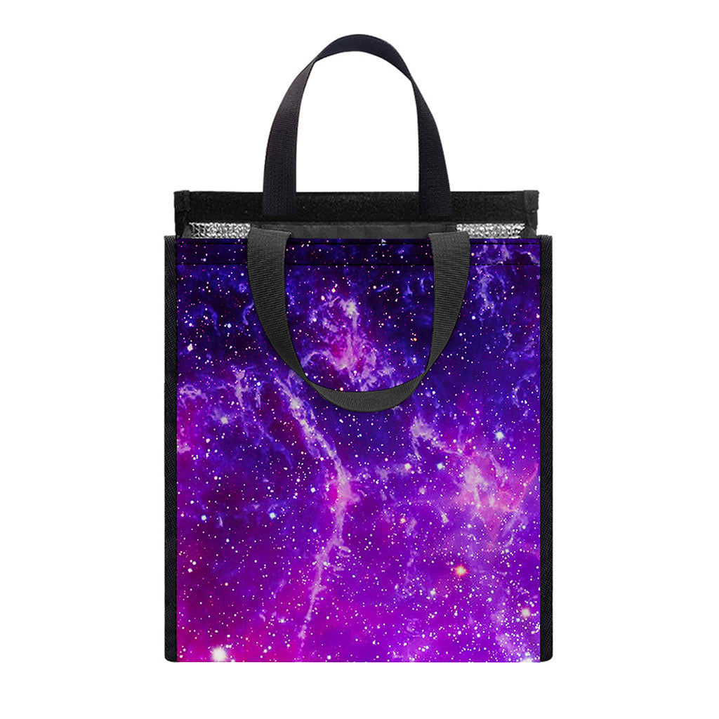 Purple Bursting Galaxy Space Print Insulated Lunch Tote