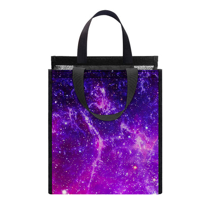 Purple Bursting Galaxy Space Print Insulated Lunch Tote