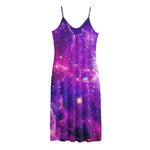 Purple Bursting Galaxy Space Print Jersey Midi Cami Dress