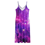 Purple Bursting Galaxy Space Print Jersey Midi Cami Dress