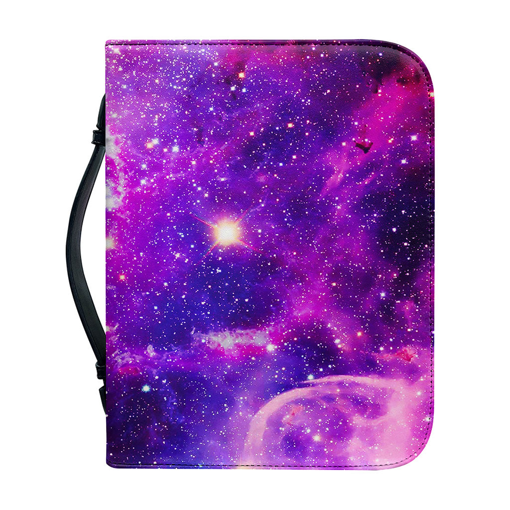 Purple Bursting Galaxy Space Print Leather Bible Cover