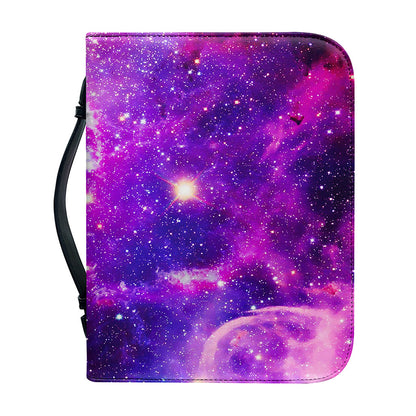 Purple Bursting Galaxy Space Print Leather Bible Cover