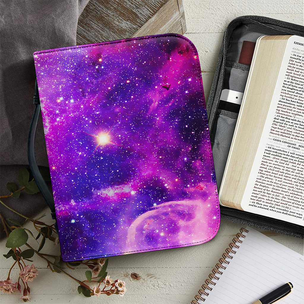 Purple Bursting Galaxy Space Print Leather Bible Cover