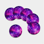 Purple Bursting Galaxy Space Print Leather Coaster Set
