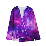 Purple Bursting Galaxy Space Print Long Sleeve Short Coat