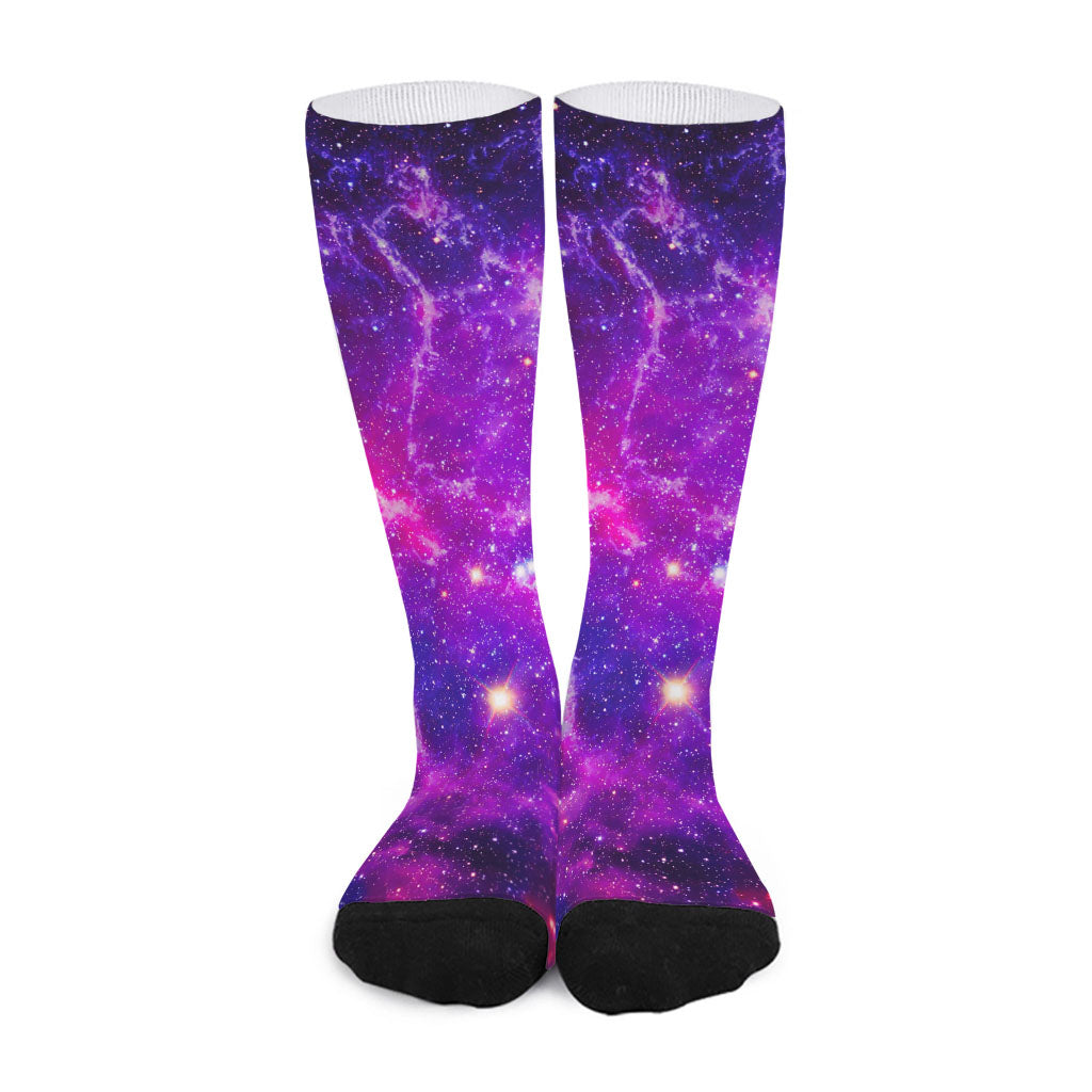 Purple Bursting Galaxy Space Print Long Socks