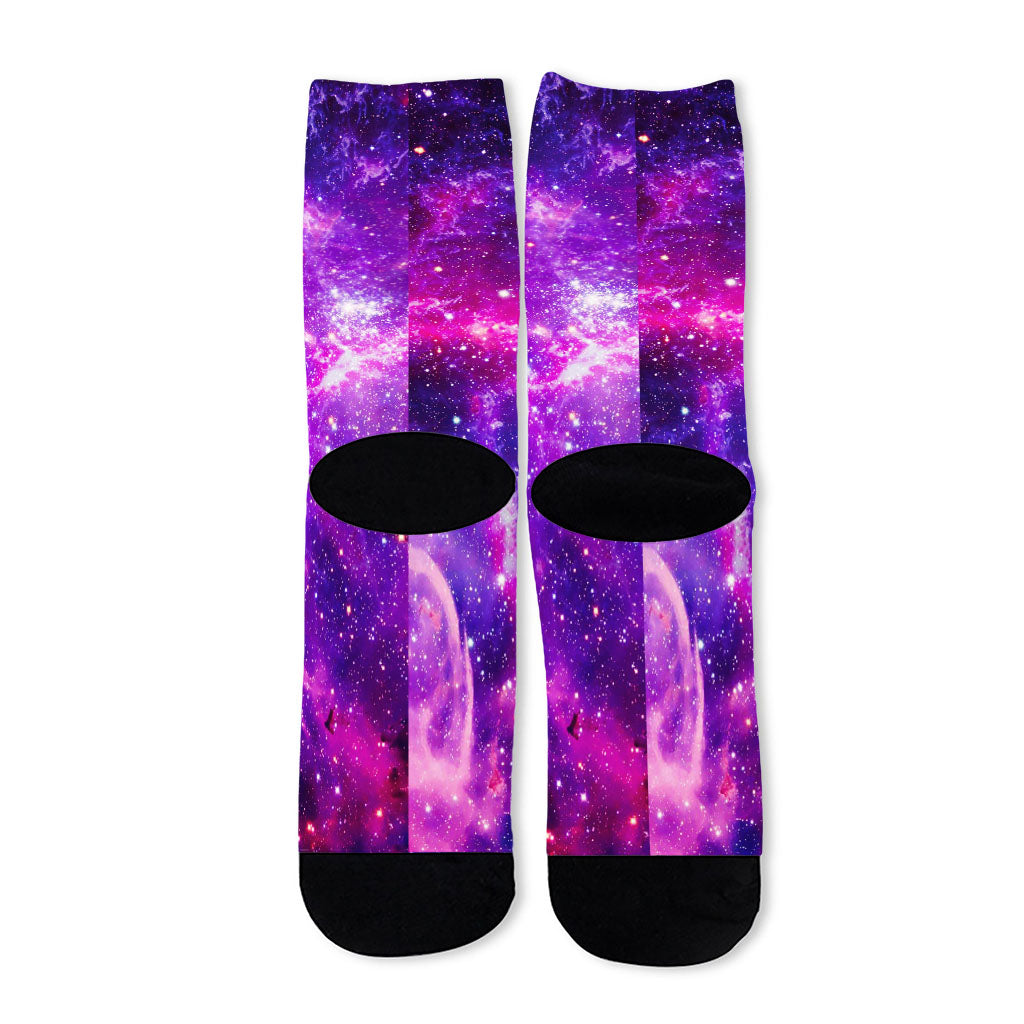 Purple Bursting Galaxy Space Print Long Socks