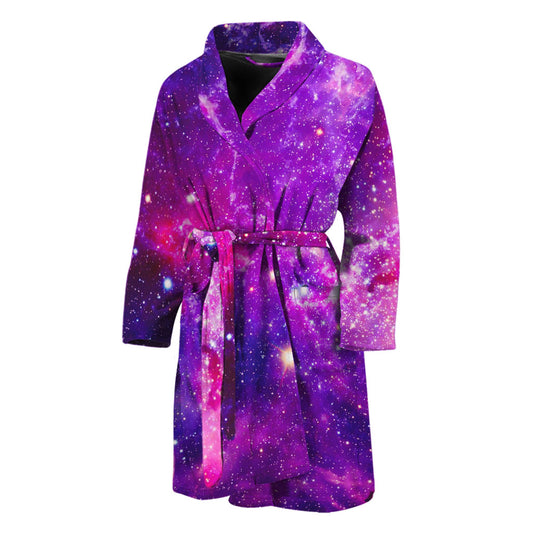Purple Bursting Galaxy Space Print Men's Bathrobe