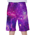 Purple Bursting Galaxy Space Print Men's Beach Shorts