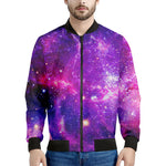 Purple Bursting Galaxy Space Print Men's Bomber Jacket