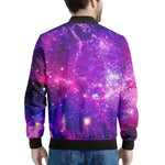 Purple Bursting Galaxy Space Print Men's Bomber Jacket