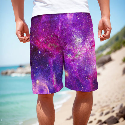 Purple Bursting Galaxy Space Print Men's Cargo Shorts