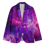 Purple Bursting Galaxy Space Print Men's Cotton Blazer