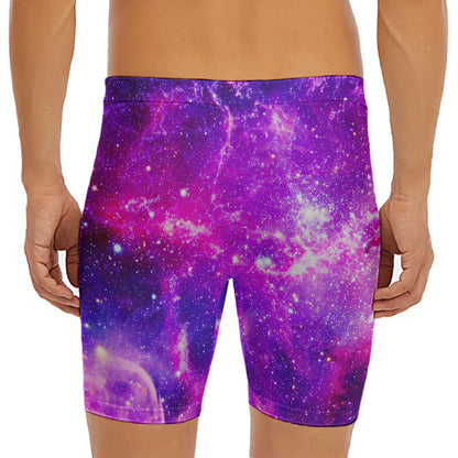 Purple Bursting Galaxy Space Print Men's Long Boxer Briefs