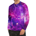 Purple Bursting Galaxy Space Print Men's Long Sleeve Rash Guard
